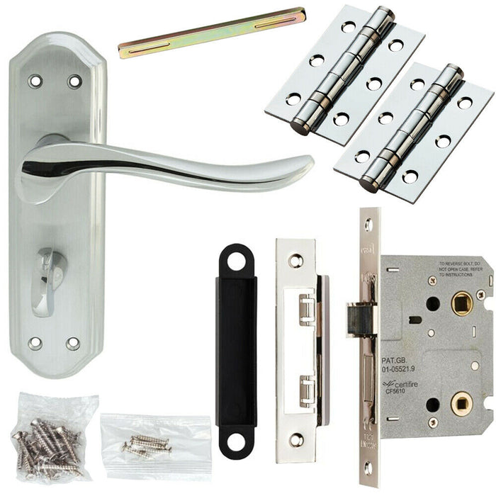 Door Handle & Bathroom Lock Pack Chrome Sculpted Victorian Thumb Turn Backplate Loops