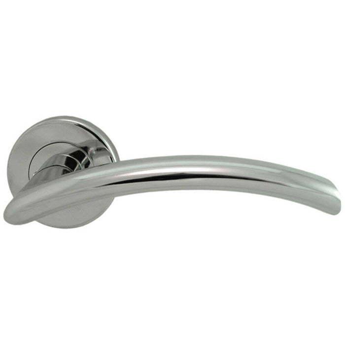 Door Handle & Latch Pack Chrome Modern Arched Slim Bar on Screwless Round Rose Loops