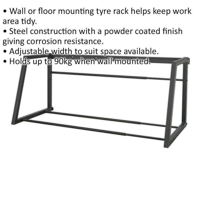Wall or Floor Mounted Tyre Rack - Steel Construction - Adjustable Width Loops