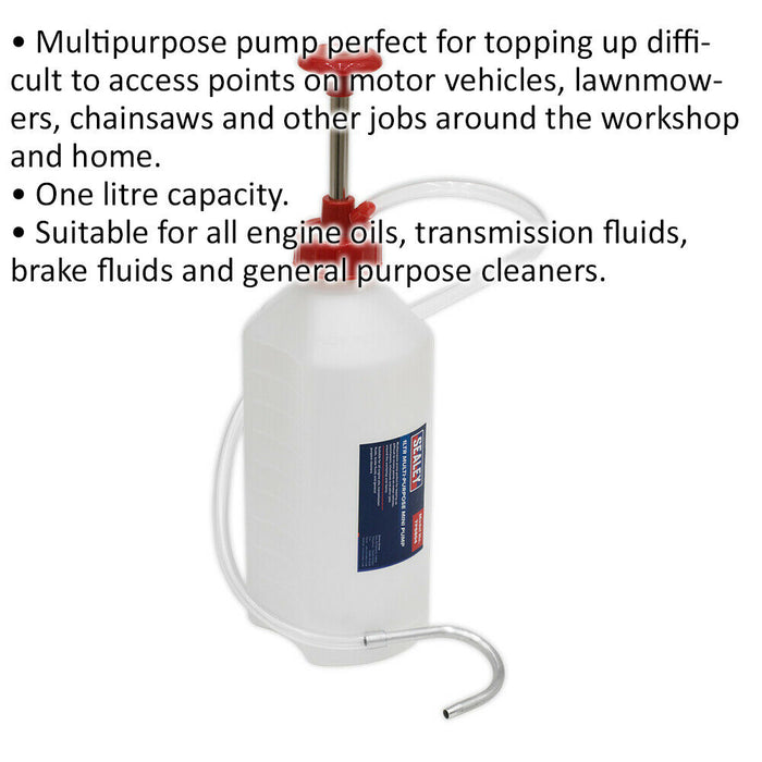 Multipurpose Mini Pump - One Litre Capacity - Oil Brake Gearbox Fluid Filler Loops