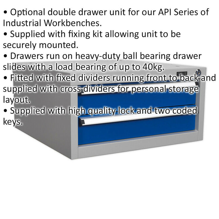 Double Drawer Unit - Suits ys02557 ys02560 & ys02562 Industrial Workbenches Loops