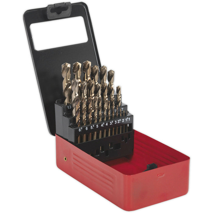 25 Piece Fully Ground HSS Cobalt Drill Bit Set - 1mm to 13mm - Split Point Tip Loops