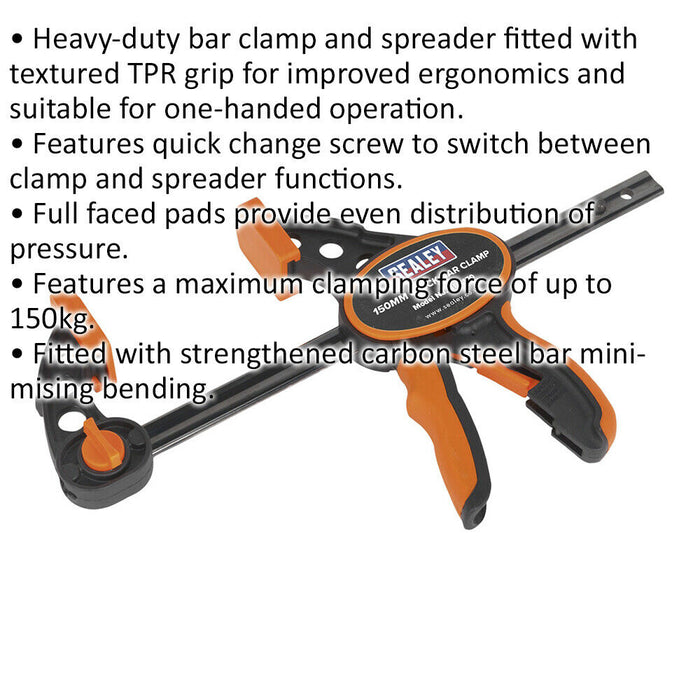150mm Heavy Duty Quick Bar Clamp - 93mm Throat - Clamp and Spreader Functions Loops