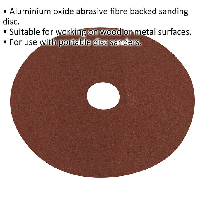25 PACK 125mm Fibre Backed Sanding Discs - 80 Grit Aluminium Oxide Round Sheet Loops