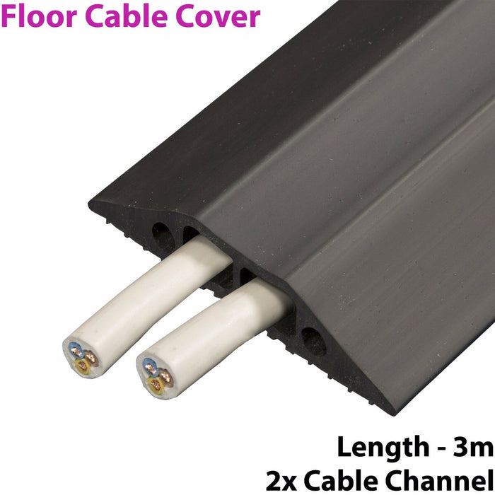 3m x 83mm Heavy Duty Rubber Floor Cable Cover Protector Twin Channel Conduit Loops
