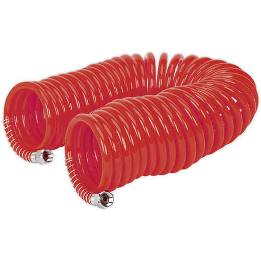PU Coiled Air Hose with 1/4 Inch BSP Unions - 10 Metre Length - 6mm Bore Loops