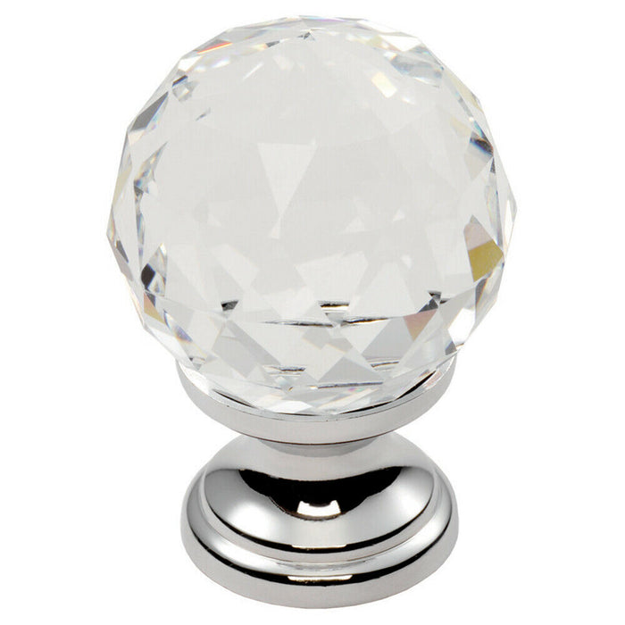 Faceted Crystal Cupboard Door Knob 35mm Dia Polished Chrome Cabinet Handle Loops