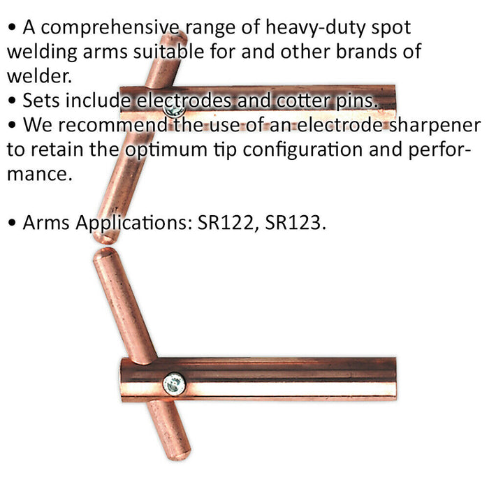 120mm Heavy Duty Spot Welding Arms - Inclined Electrode Holder - Cotter Pins Loops