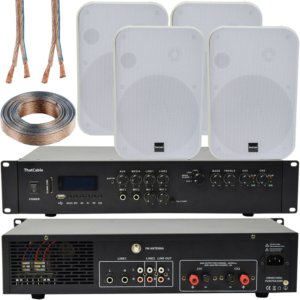 400W Bluetooth Sound System 4x White 200W Wall Speaker Channel HiFi Am ...