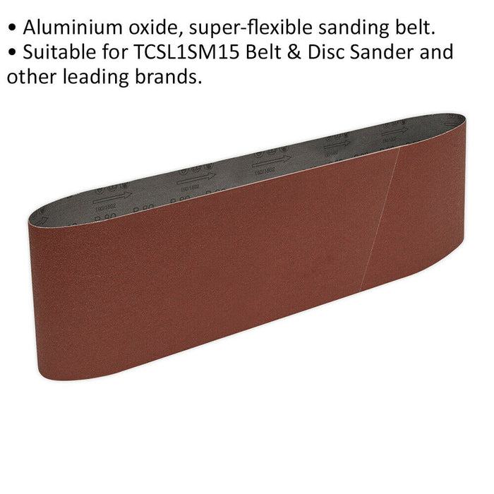 PREMIUM 150mm x 1220mm Sanding Belt - 80 Grit Aluminium Oxide Cloth Backed Loop Loops