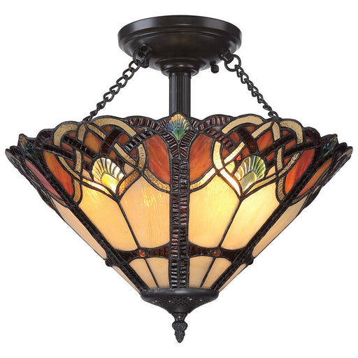 2 Bulb Semi Flush Tiffany Style Coloured Glass Vintage Bronze Base LED E27 100W Loops