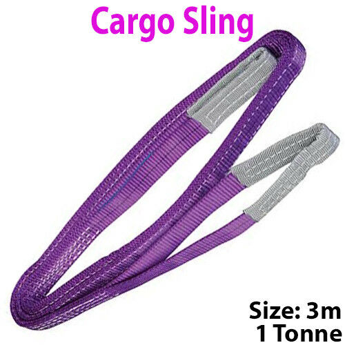 3m 1 Tonne (1000KG) Flat Webbing Strong Cargo Sling Lifting Crane Hoist Strap Loops