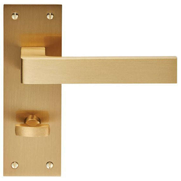PAIR Straight Square Handle on Bathroom Backplate 150 x 50mm Satin Brass Loops