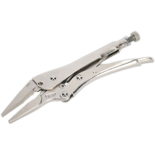 210mm Long Nose Locking Pliers - Deeply Serrated 60mm Jaws - Riveted Handle Loops