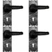 4x PAIR Forged Straight Lever Handle on Lock Backplate 155 x 55mm Black Antique Loops