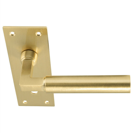 PAIR Round Bar Handle on Slim Lock Backplate 150 x 50mm Satin Brass Loops