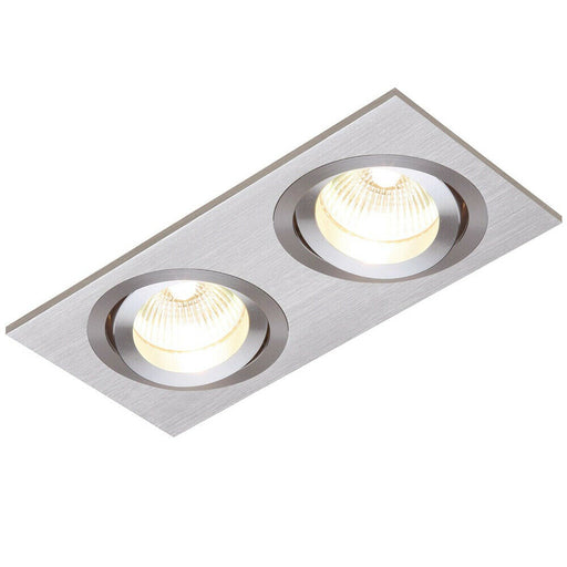DOUBLE Adjustable Tilt Slim Square Ceiling Spotlight Brushed Silver GU10 Lamp Loops