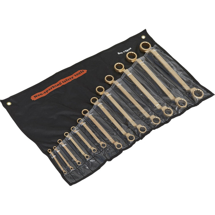 13 Piece Combination Ring End Spanner Set - Non Sparking - Beryllium Copper Loops