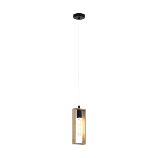 Hanging Ceiling Pendant Light Black & Wood Frame 1 x 60W E27 Hallway Feature Loops
