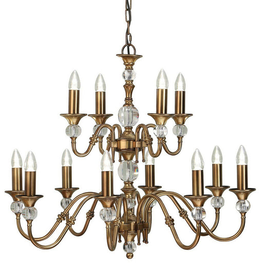 Diana Ceiling Pendant Chandelier Antique Brass & K9 Crystal Curved 12 Lamp Light Loops