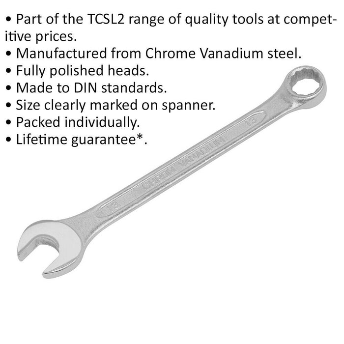 13mm Combination Spanner - Fully Polished Heads - Chrome Vanadium Steel Loops
