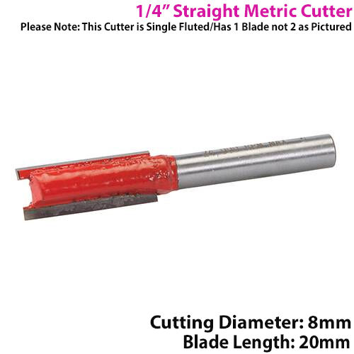 ¼" SHANK 8mm x 20mm Tungsten Carbide Straight Router Bit Worktop Wood Cutter Loops