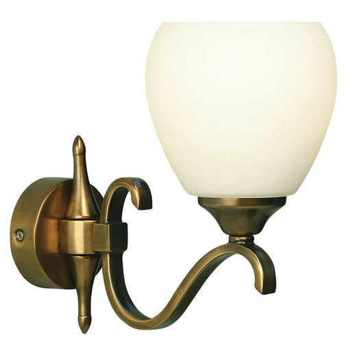 Luxury Traditional Single Arm Wall Light Antique Brass Opal Glass Shade Dimmable Loops