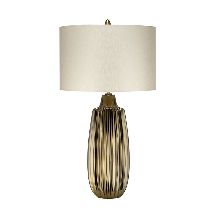 Table Lamp Pearl Textured Satin Shade & Bronze Ceramic LED E27 60W d01989 Loops