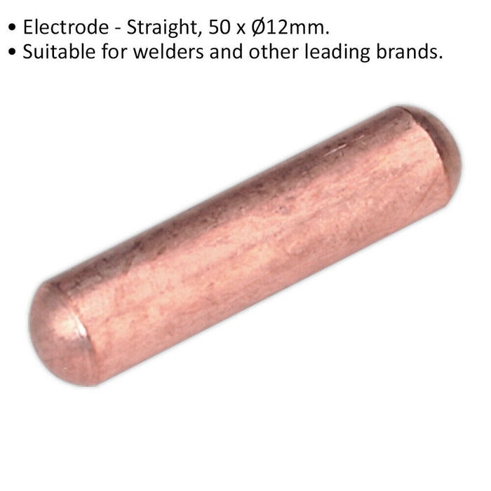 12mm x 50mm Straight Welding Electrode - Consumable Spot Welder Spare Jaw Loops