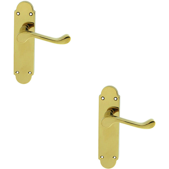 2x PAIR Victorian Upturned Handle on Latch Backplate 170 x 42mm Polished Brass Loops