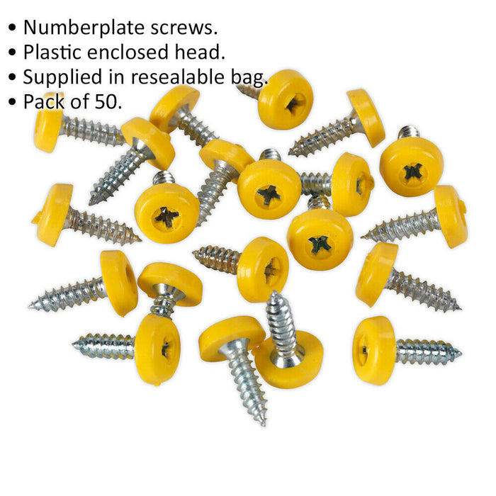 50 PACK 4.8 x 18mm Yellow Numberplate Screw - Plastic Enclosed Head Fixings Loops