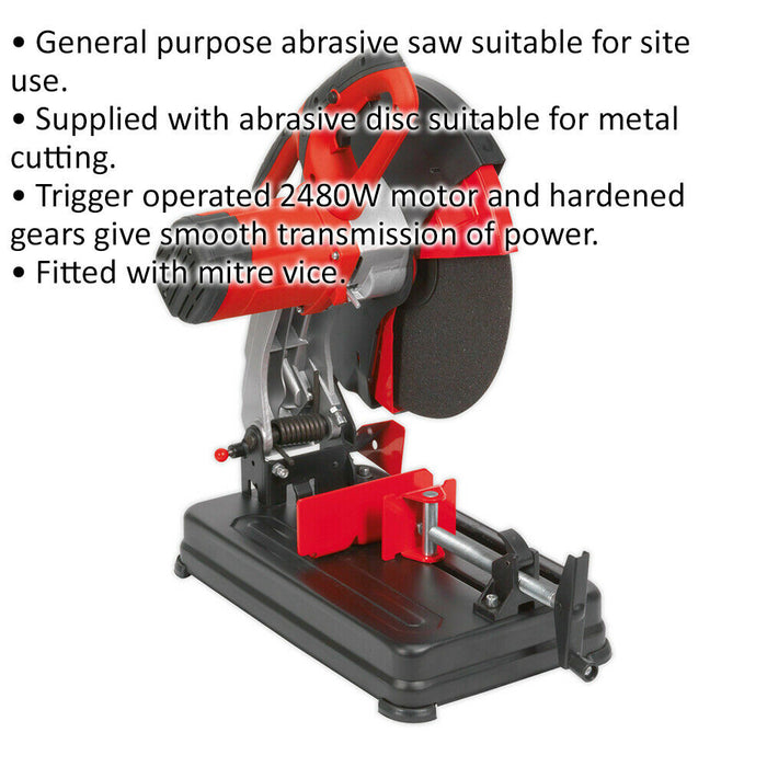 Portable Cut-Off Saw - 355mm Abrasive Disc - 2480W Motor - 3800 RPM - 230V Loops