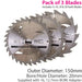 3 Pack 150mm x 20mm TCT Circular Saw Blades 162430 Teeth 12.75mm Ring Loops