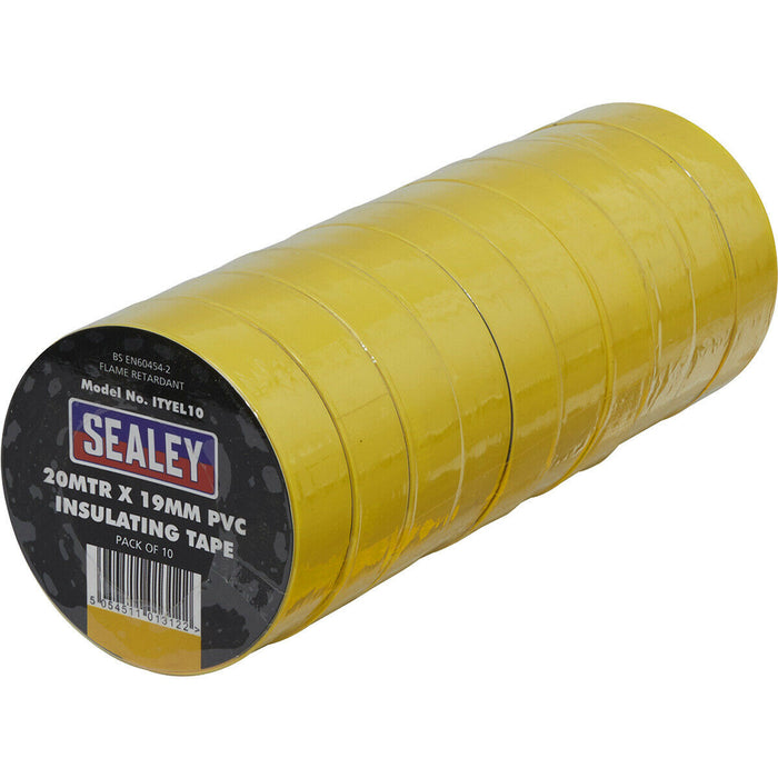 10x Yellow PVC Insulation Tape - 19mm x 20m Self Extinguishing Electrical Wire Loops