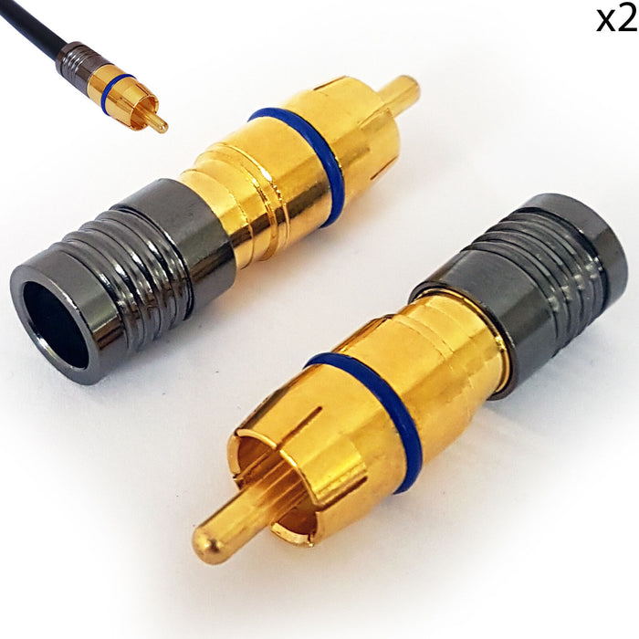 2x RCA PHONO Compression Crimp Connectors RG6 Coaxial Cable Male AV Audio Plug Loops