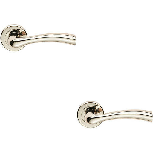 2x PAIR Curved Flowing Flared Handle Concealed Fix Round Rose Polished Nickel Loops
