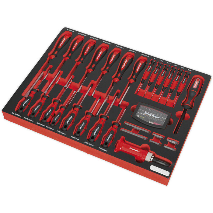 PREMIUM 72pc Screwdriver Set with 530 x 397mm Tool Tray - Slotted & Philips Loops