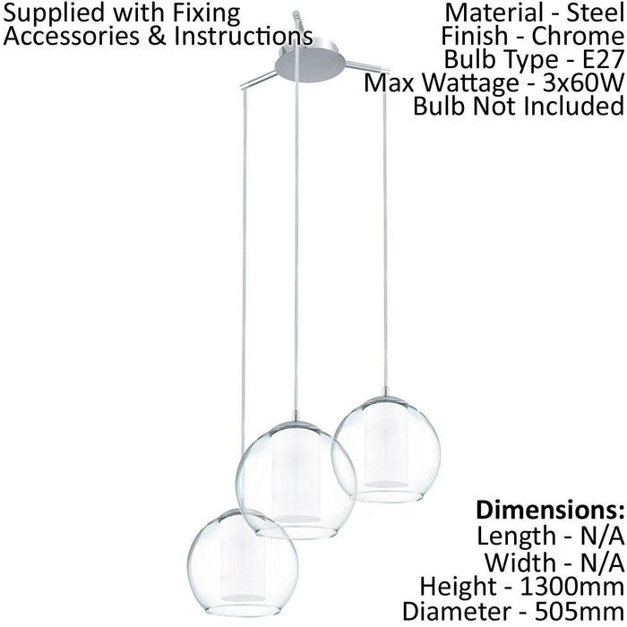 Pendant Light Colour Chrome Shade White Clear Satin Glass Glass Bulb E27 3x60W Loops