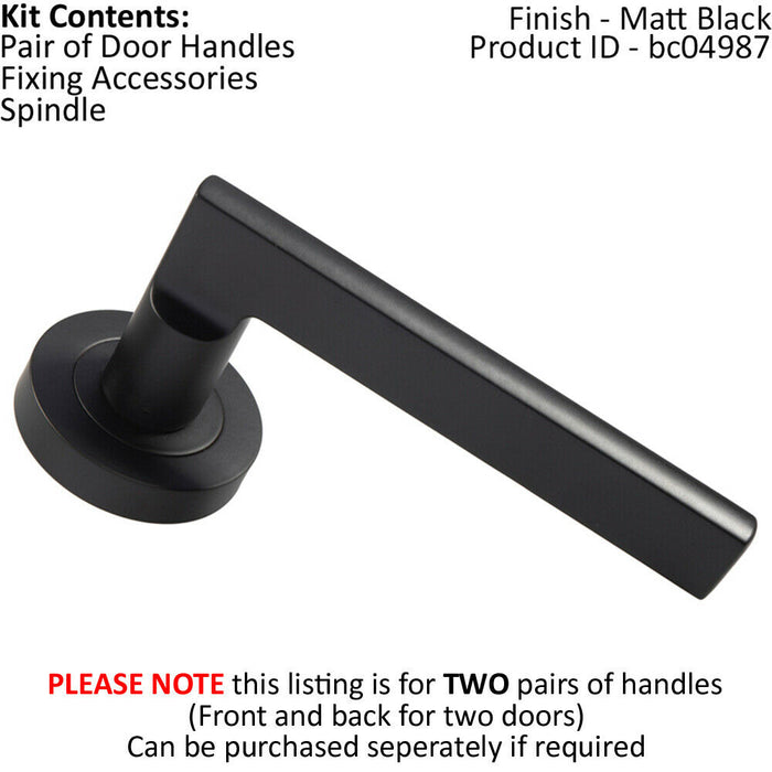 2x PAIR Straight Plinth Mounted Handle on Round Rose Concealed Fix Matt Black Loops