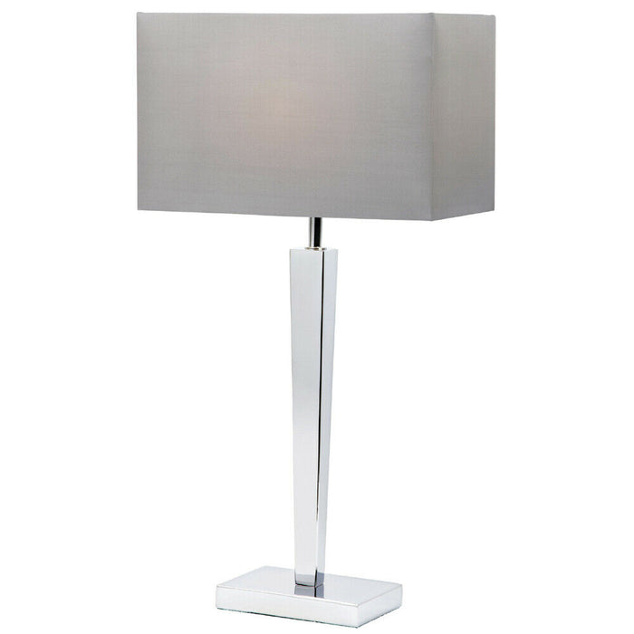 2 PACK Rectangular Table Lamp Light Modern Chrome & Grey Shade Sleek Sideboard Loops