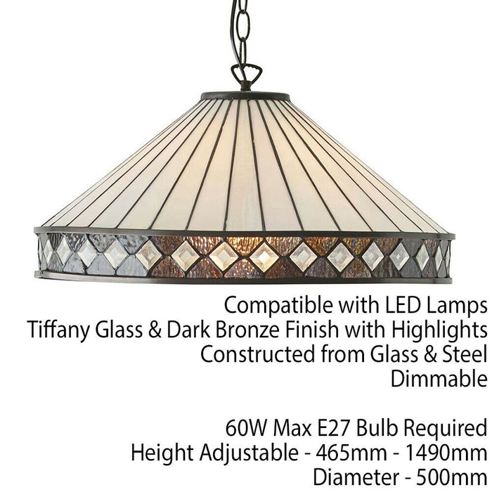 Tiffany Glass Hanging Ceiling Pendant Light Bronze & Natural Simple Shade i00116 Loops
