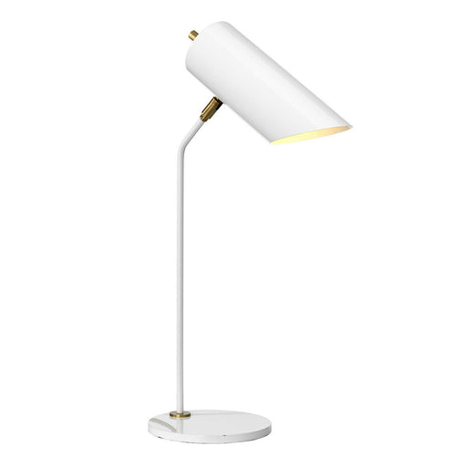 Table Lamp Fixed Stem Tubular Spotlight Shade White Aged Brass LED E27 8W Loops