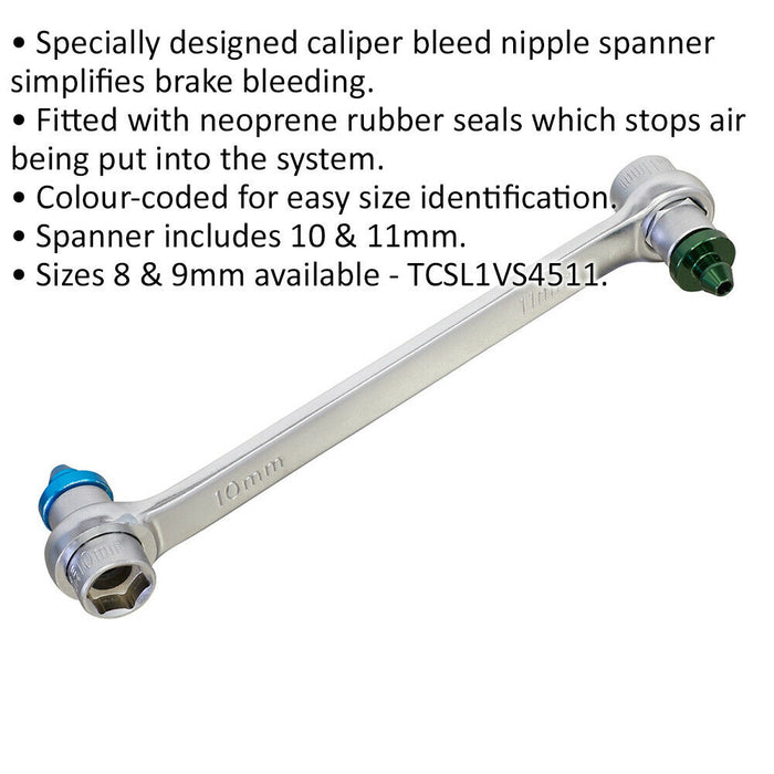 Double Ended Brake Bleeder Spanner - 10mm & 11mm - Caliper Bleed Nipple Spanner Loops