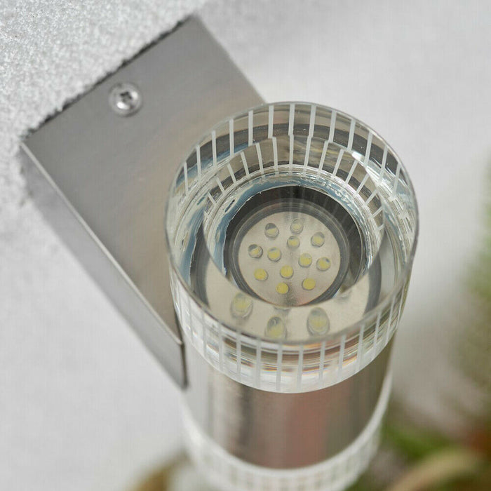 IP44 Accent Outdoor LED Light Steel Double Glass Up Down Wall Lamp Porch Garden Loops