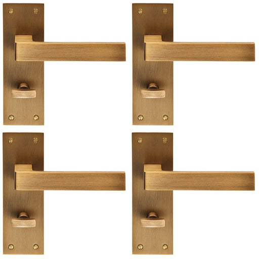 4x PAIR Straight Square Handle on Bathroom Backplate 150 x 50mm Antique Brass Loops