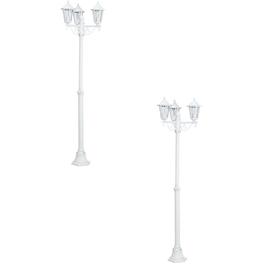 2 PACK IP44 Outdoor Bollard Light White Aluminium Lantern 3 Arm E27 Lamp Post Loops
