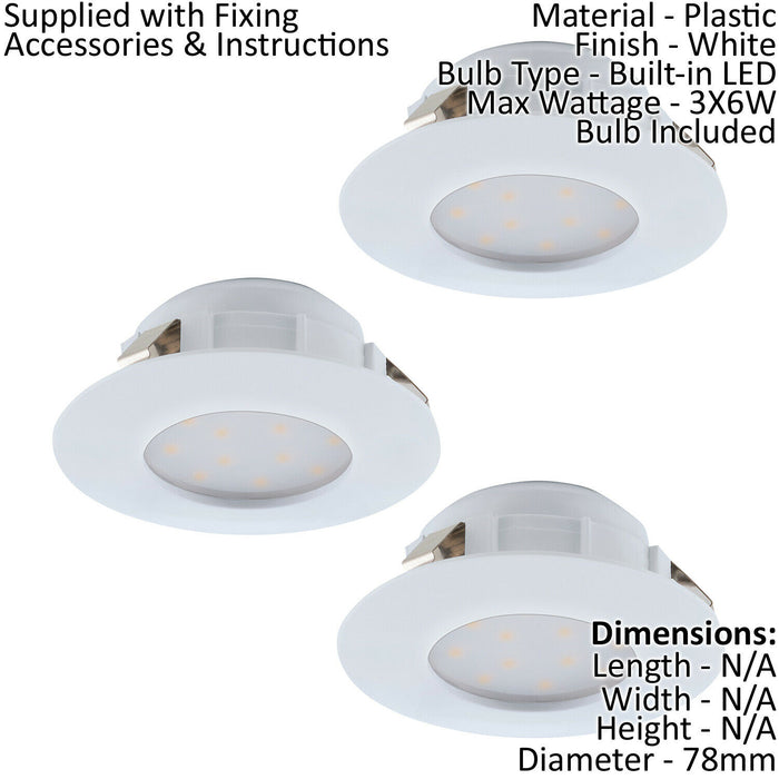 2 PACK 3 PACK Flush Ceiling Downlight White Round Spotlight 6W Built in LED Loops