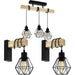 Ceiling Spot Light & 2x Matching Wall Lights Black Wire Cage & Wood Trendy Lamp Loops