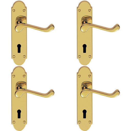 4x PAIR Victorian Upturned Handle on Lock Backplate 170 x 42mm Polished Brass Loops