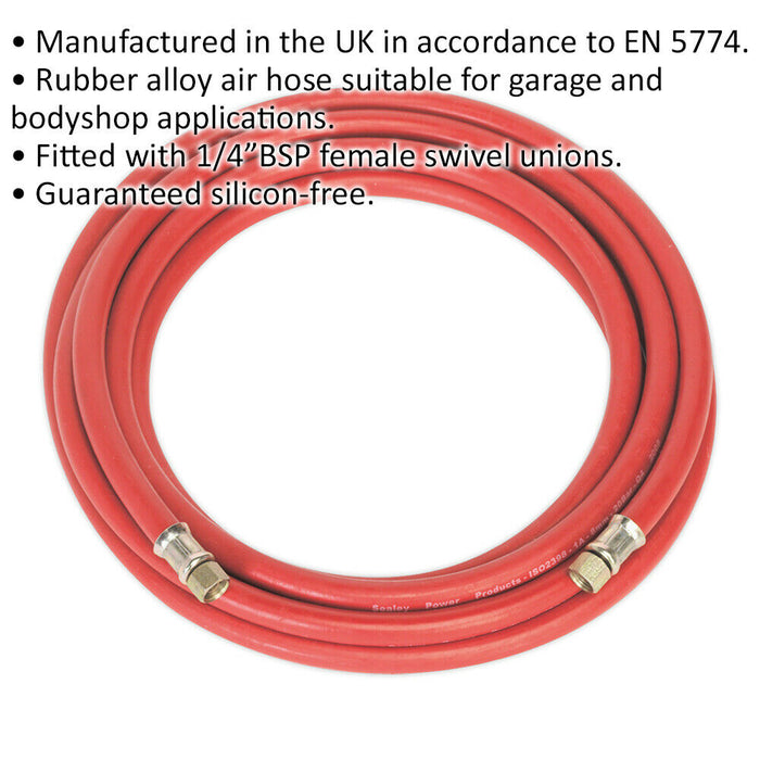 Rubber Alloy Air Hose with 1/4 Inch BSP Unions - 5 Metre Length - 8mm Bore Loops